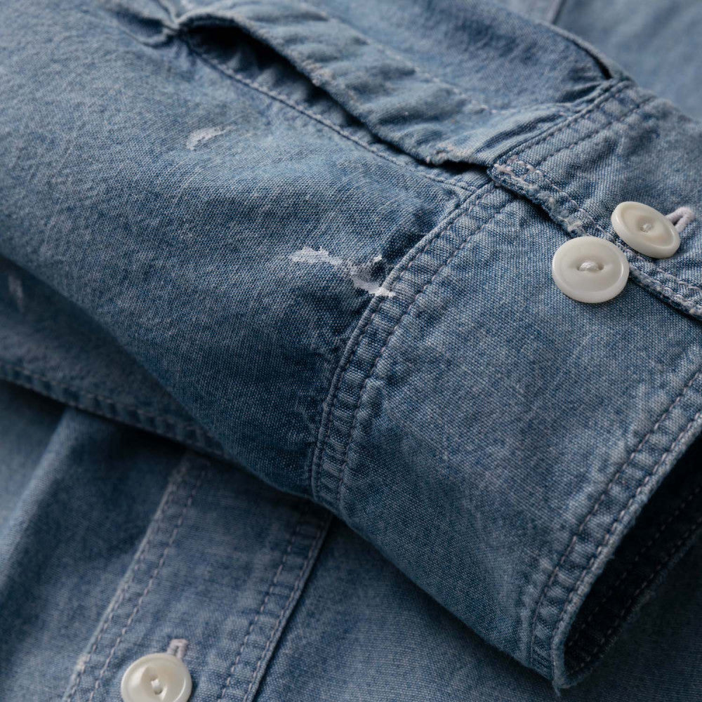 MADNESS HARD AGING CHAMBRAY NEP BD SHIRT (MADE IN JAPAN)-INDIGO