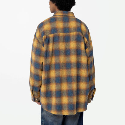 MADNESS JAZZ-NEP DISTRESSED FLANNEL BD SHIRT (MADE IN JAPAN)-GOLDEN ORANGE