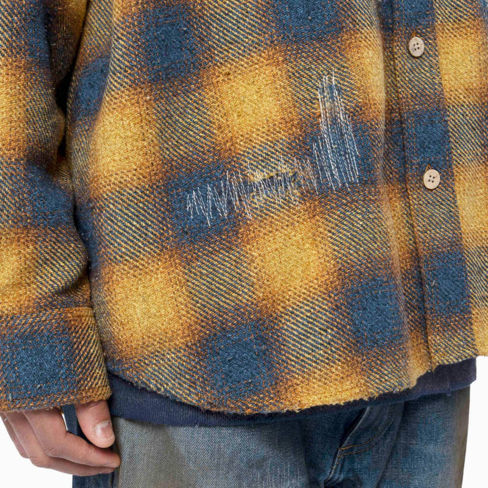 MADNESS JAZZ-NEP DISTRESSED FLANNEL BD SHIRT (MADE IN JAPAN)-GOLDEN ORANGE