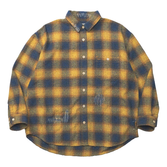 MADNESS JAZZ-NEP DISTRESSED FLANNEL BD SHIRT (MADE IN JAPAN)-GOLDEN ORANGE