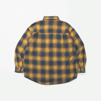 MADNESS JAZZ-NEP DISTRESSED FLANNEL BD SHIRT (MADE IN JAPAN)-GOLDEN ORANGE
