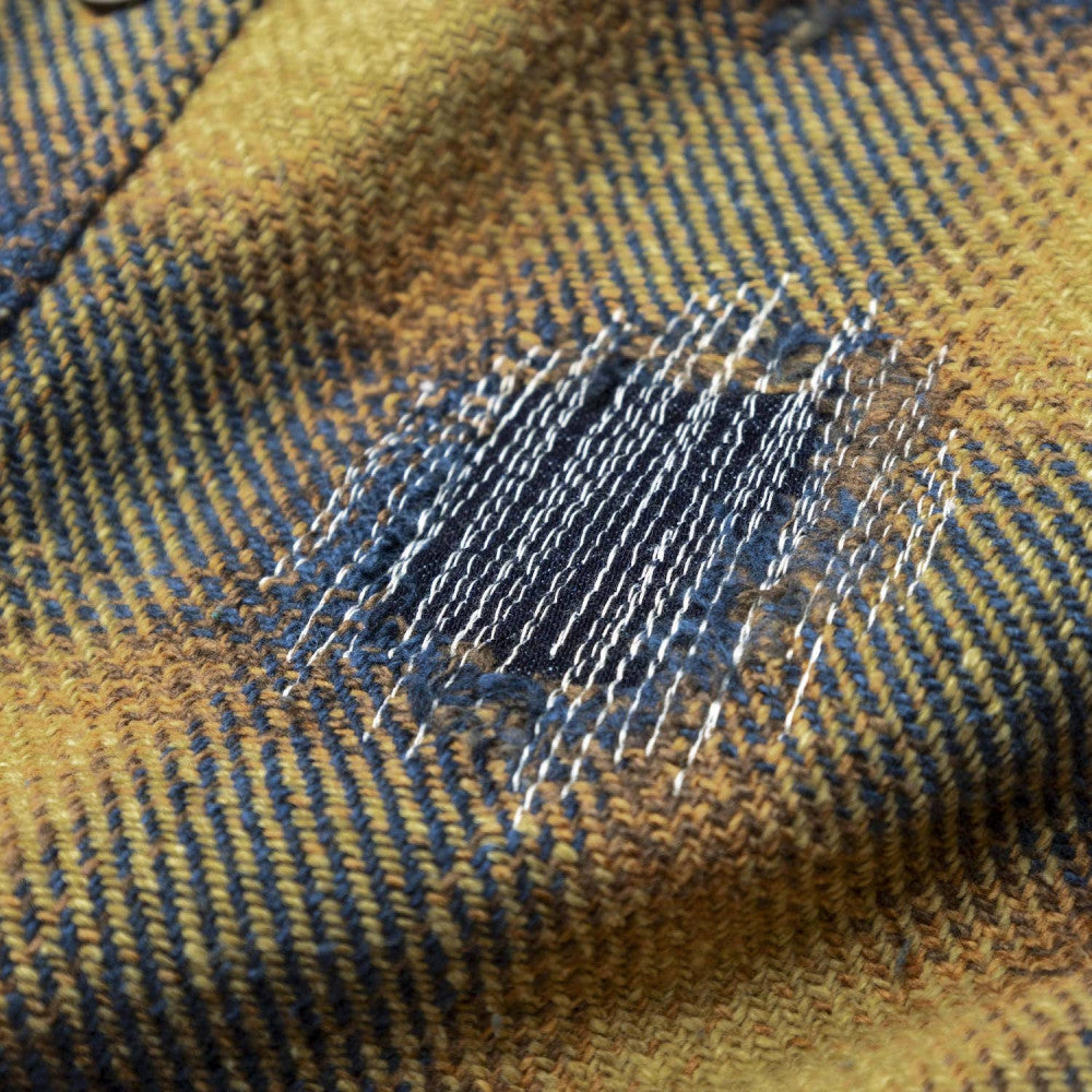 MADNESS JAZZ-NEP DISTRESSED FLANNEL BD SHIRT (MADE IN JAPAN)-GOLDEN ORANGE