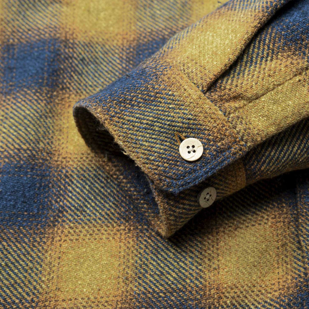 MADNESS JAZZ-NEP DISTRESSED FLANNEL BD SHIRT (MADE IN JAPAN)-GOLDEN ORANGE