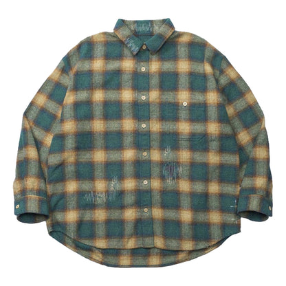 MADNESS JAZZ-NEP DISTRESSED FLANNEL BD SHIRT (MADE IN JAPAN)-EMERALD GREEN