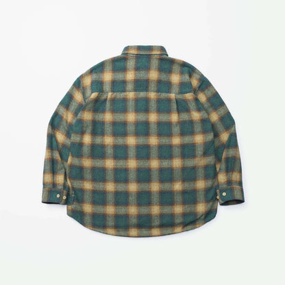 MADNESS JAZZ-NEP DISTRESSED FLANNEL BD SHIRT (MADE IN JAPAN)-EMERALD GREEN