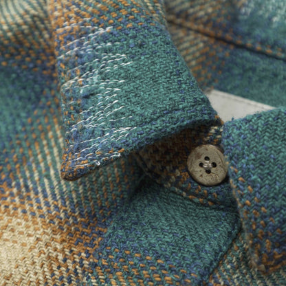 MADNESS JAZZ-NEP DISTRESSED FLANNEL BD SHIRT (MADE IN JAPAN)-EMERALD GREEN