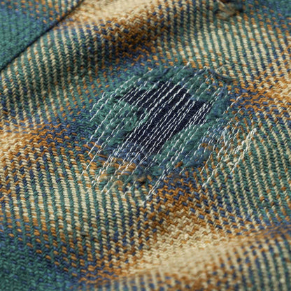 MADNESS JAZZ-NEP DISTRESSED FLANNEL BD SHIRT (MADE IN JAPAN)-EMERALD GREEN