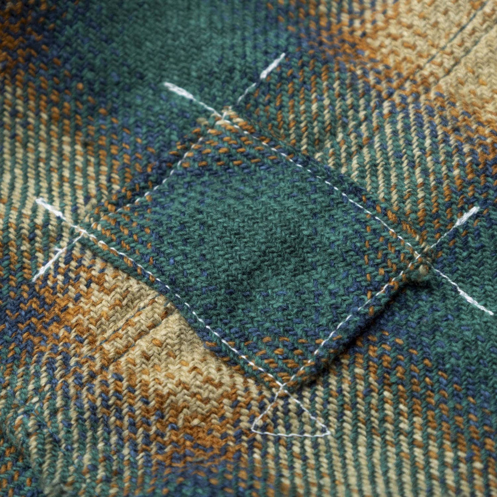 MADNESS JAZZ-NEP DISTRESSED FLANNEL BD SHIRT (MADE IN JAPAN)-EMERALD GREEN