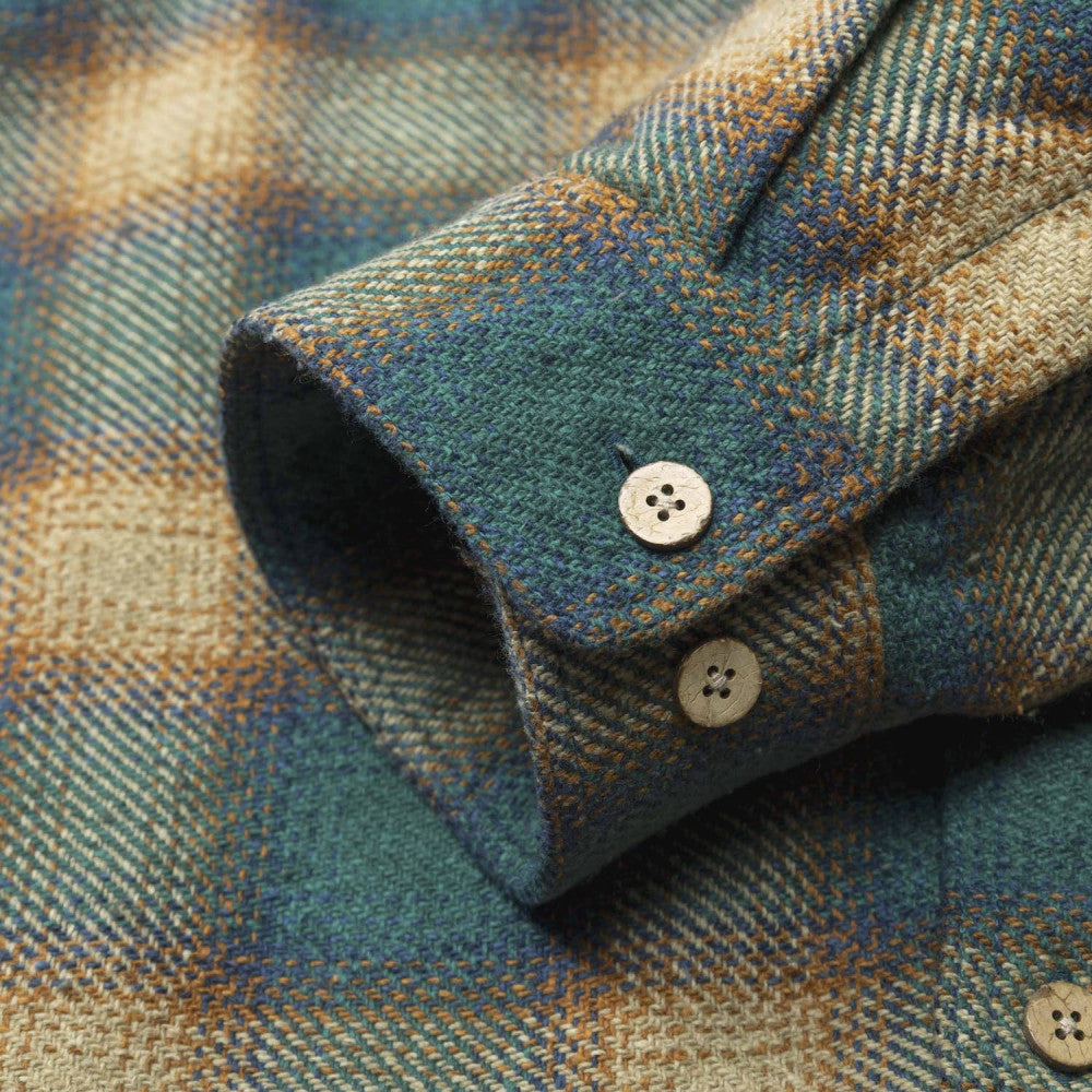 MADNESS JAZZ-NEP DISTRESSED FLANNEL BD SHIRT (MADE IN JAPAN)-EMERALD GREEN