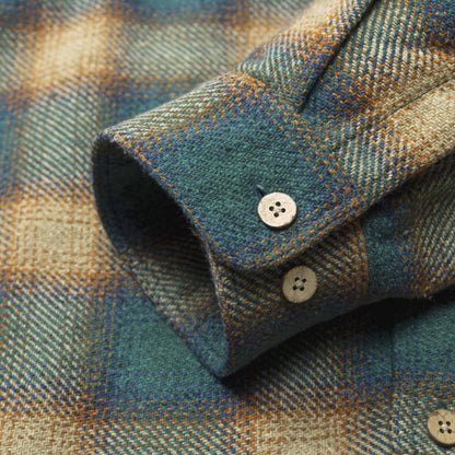 MADNESS JAZZ-NEP DISTRESSED FLANNEL BD SHIRT (MADE IN JAPAN)-EMERALD GREEN