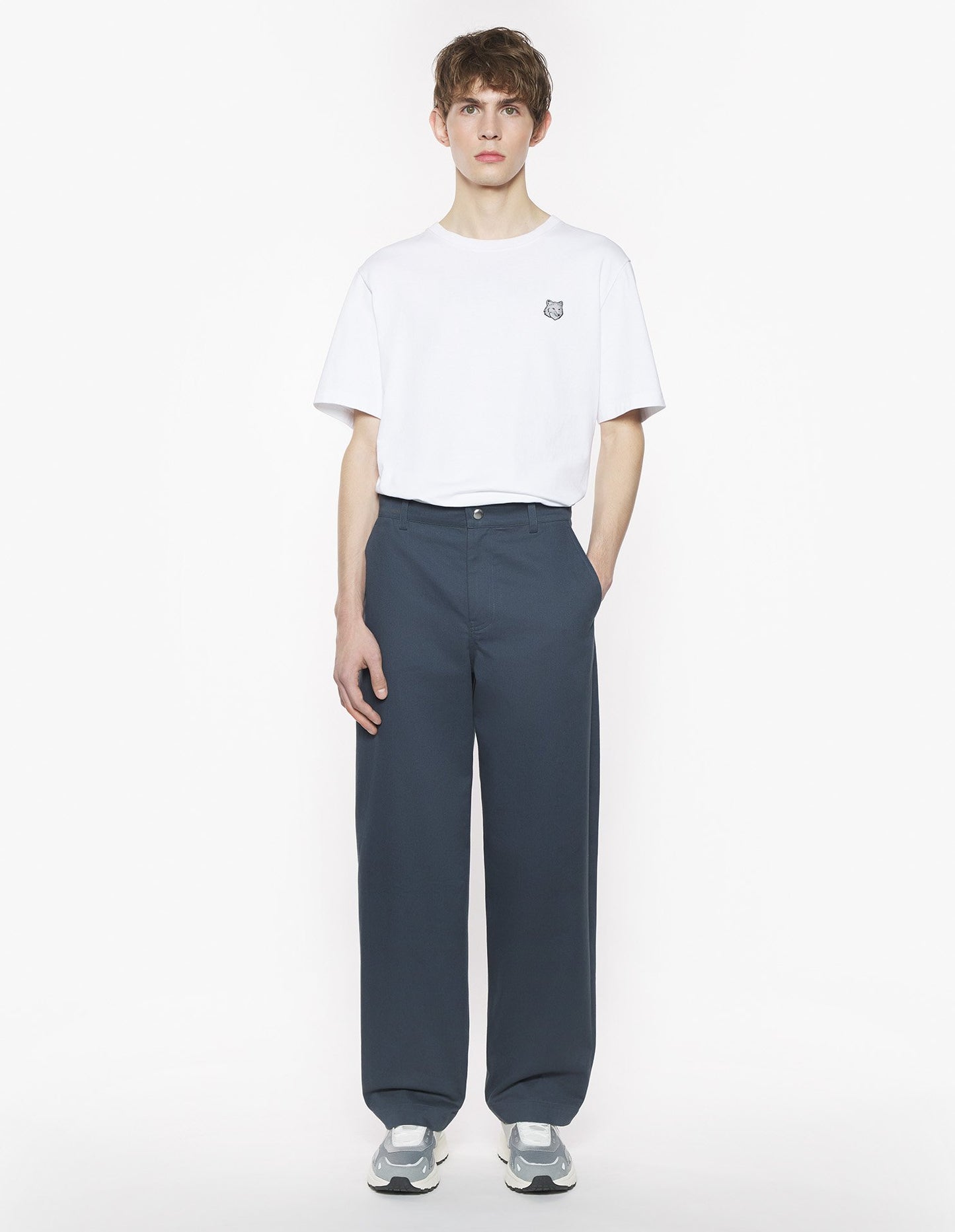 MAISON KITSUNE M BELTED PANTS-GREY