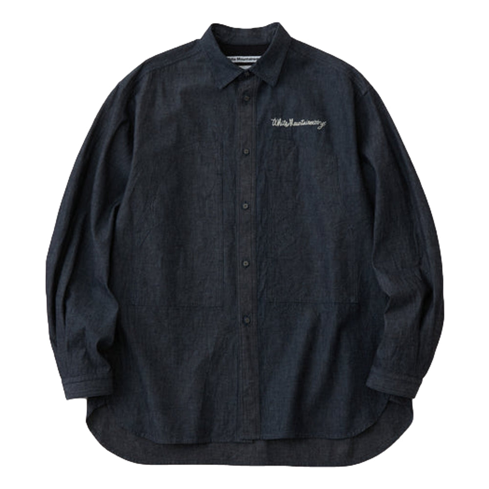 WHITE MOUNTAINEERING MID GUSSET SLEEVE CHAMBRAY WORK SHIRT-INDIGO