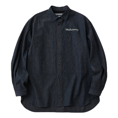 WHITE MOUNTAINEERING MID GUSSET SLEEVE CHAMBRAY WORK SHIRT-INDIGO