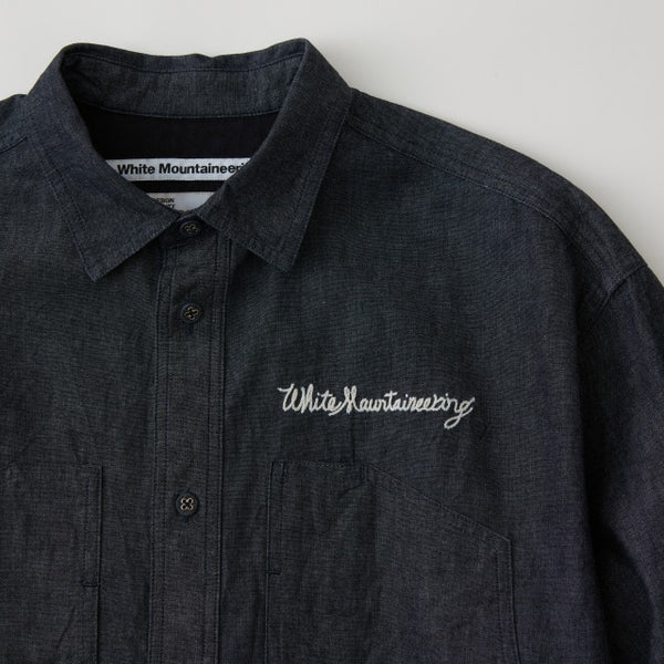 WHITE MOUNTAINEERING MID GUSSET SLEEVE CHAMBRAY WORK SHIRT-INDIGO