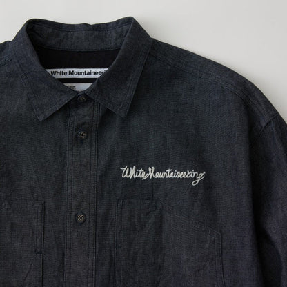WHITE MOUNTAINEERING MID GUSSET SLEEVE CHAMBRAY WORK SHIRT-INDIGO