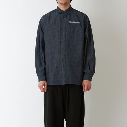 WHITE MOUNTAINEERING MID GUSSET SLEEVE CHAMBRAY WORK SHIRT-INDIGO