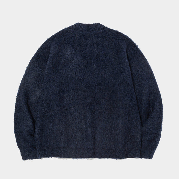 MEANSWHILE MOHAIR DOUBLE KNIT CARDIGAN-NAVY