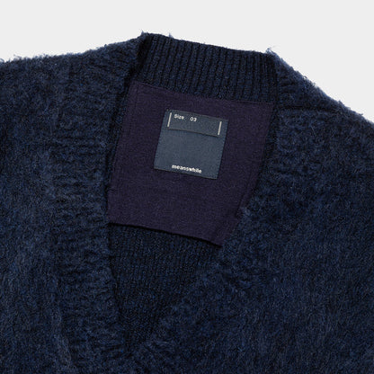 MEANSWHILE MOHAIR DOUBLE KNIT CARDIGAN-NAVY