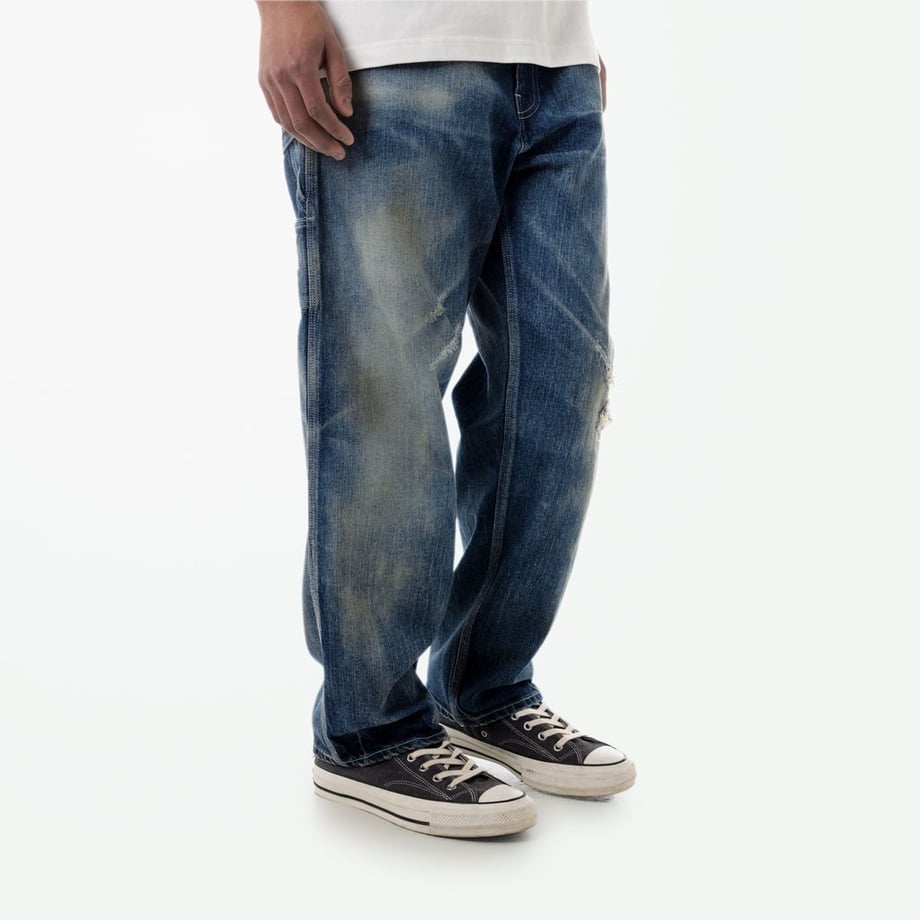 MADNESS MUDDY DENIM PAINTER PANTS. M2 RELAXED (MADE IN JAPAN)-INDIGO
