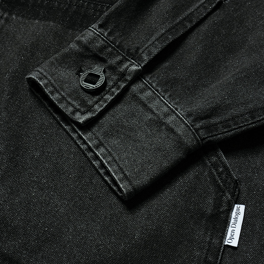 WASHED DENIM COLLARLESS SHIRT