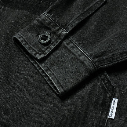 WASHED DENIM COLLARLESS SHIRT