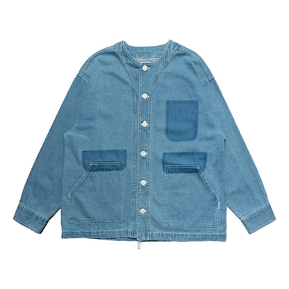 WASHED DENIM COLLARLESS SHIRT