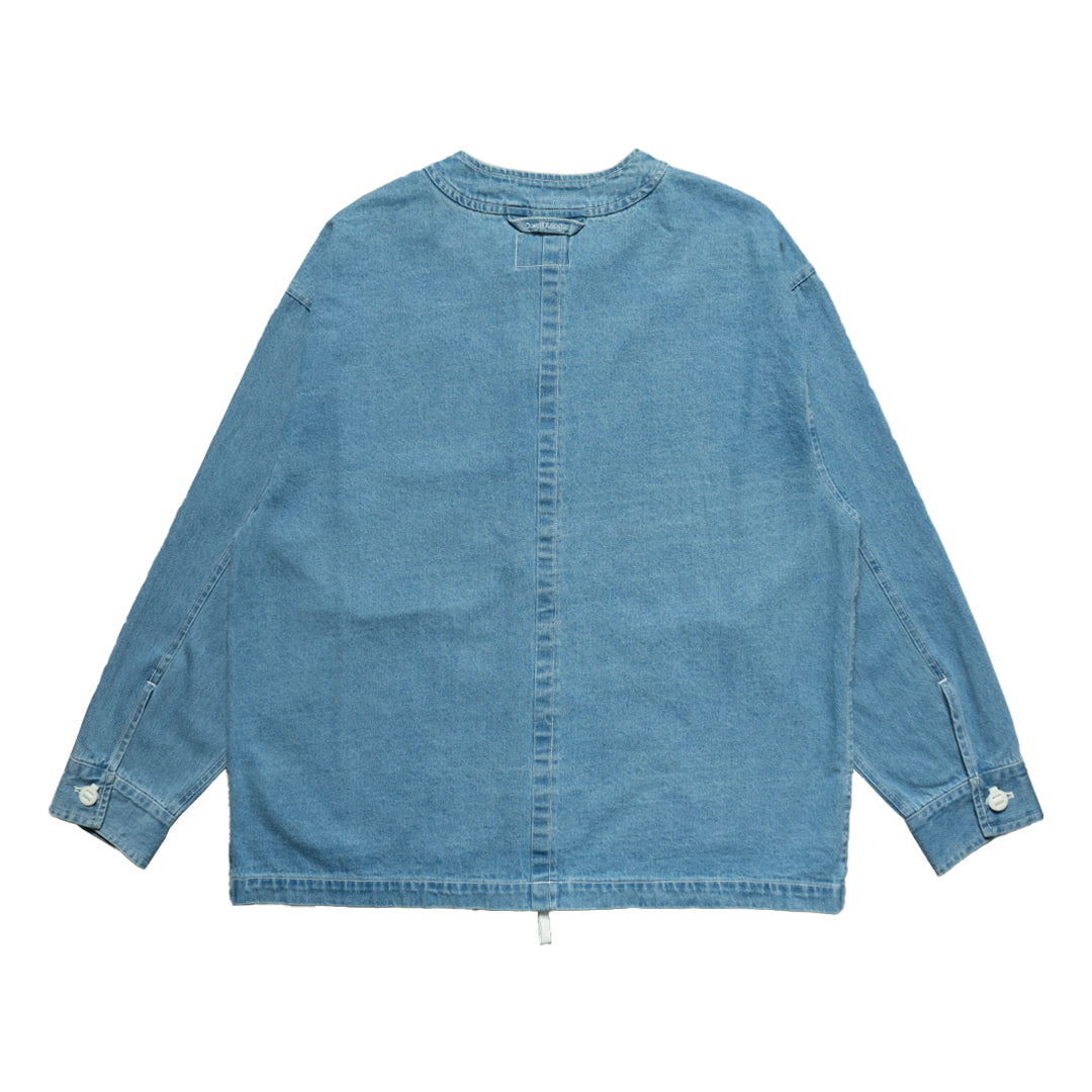 WASHED DENIM COLLARLESS SHIRT