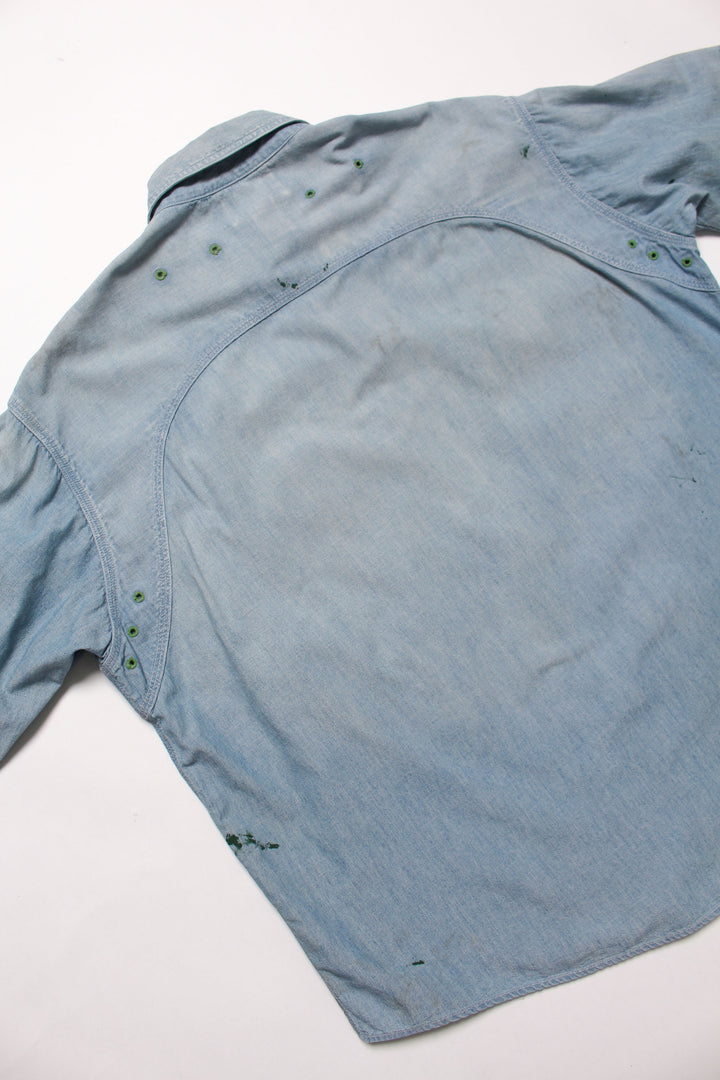 BOWWOW PAINT STAINED CHAMBRAY SHIRT VENT HOLES-INDIGO