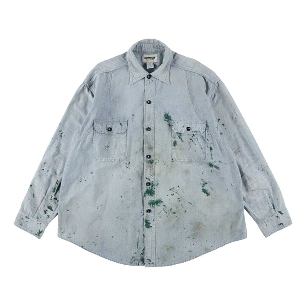 BOWWOW PAINT STAINED CHAMBRAY SHIRT VENT HOLES-INDIGO