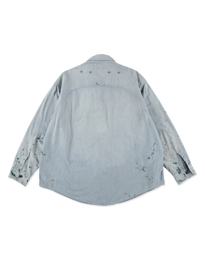 BOWWOW PAINT STAINED CHAMBRAY SHIRT VENT HOLES-INDIGO