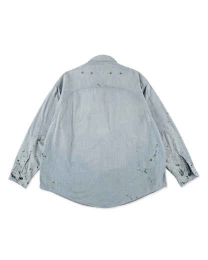 BOWWOW PAINT STAINED CHAMBRAY SHIRT VENT HOLES-INDIGO