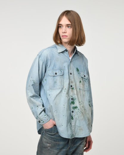 BOWWOW PAINT STAINED CHAMBRAY SHIRT VENT HOLES-INDIGO