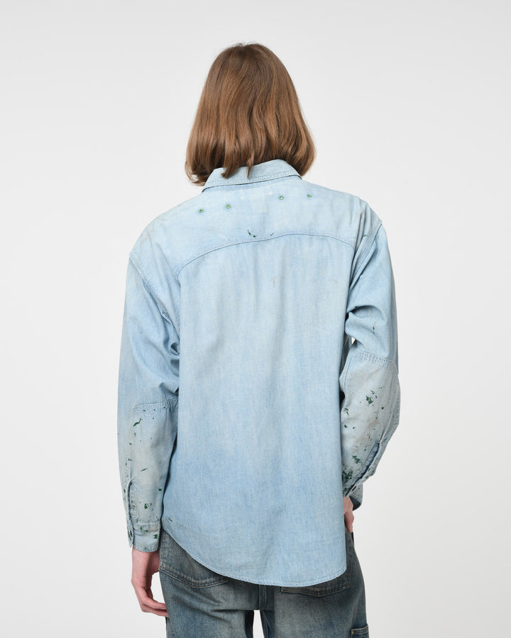 BOWWOW PAINT STAINED CHAMBRAY SHIRT VENT HOLES-INDIGO