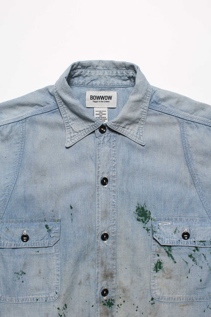 BOWWOW PAINT STAINED CHAMBRAY SHIRT VENT HOLES-INDIGO