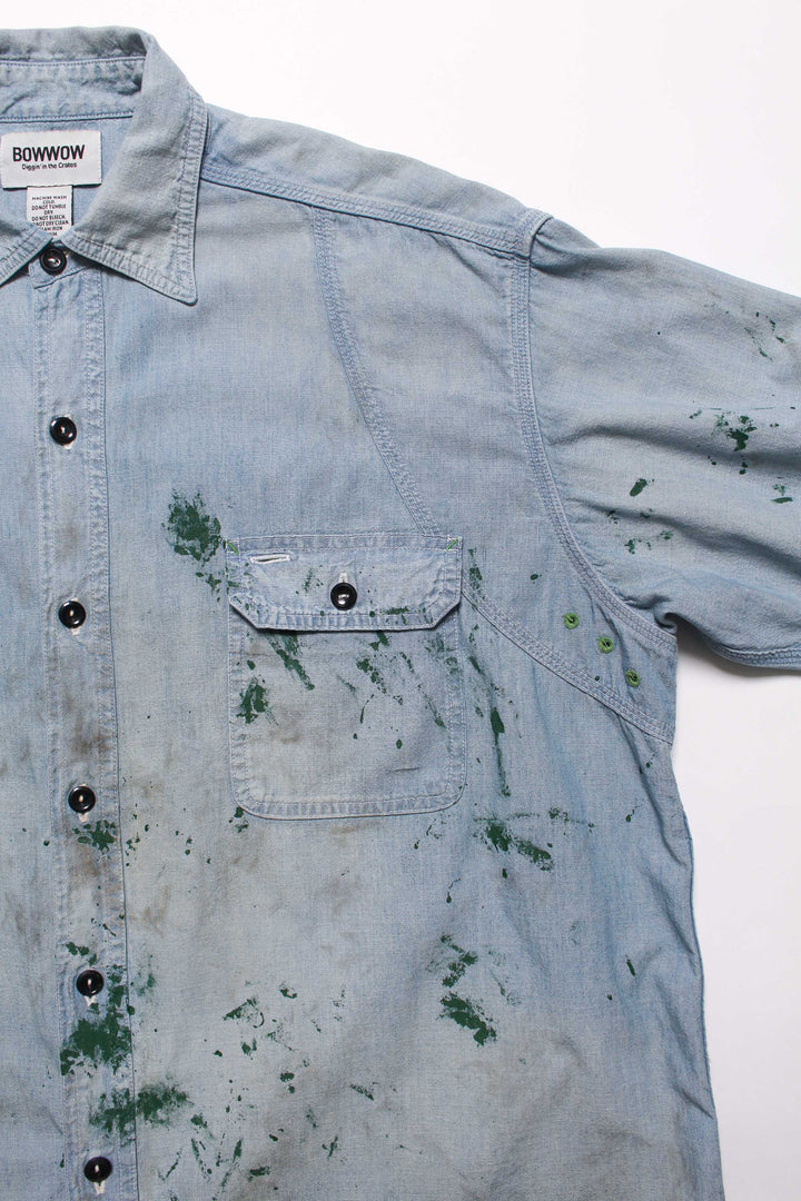 BOWWOW PAINT STAINED CHAMBRAY SHIRT VENT HOLES-INDIGO