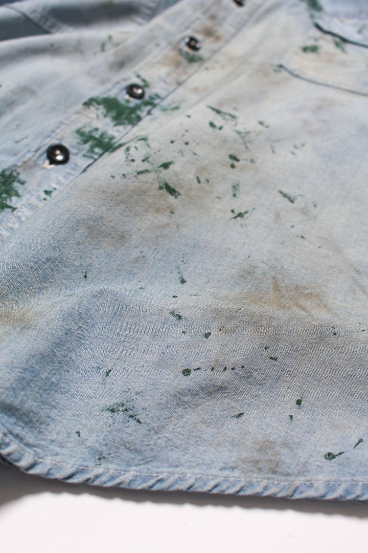 BOWWOW PAINT STAINED CHAMBRAY SHIRT VENT HOLES-INDIGO