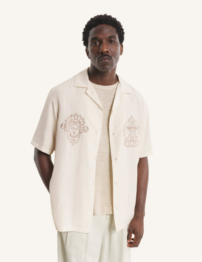 MAISON KITSUNE PARISIAN MONUMENTS RESORT SHIRT-CLAY LATTICE