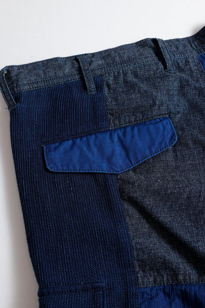 FUNDAMENTAL PATCHWORK CARGO SHORT PANTS RINSE-INDIGO