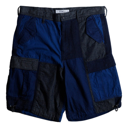 FUNDAMENTAL PATCHWORK CARGO SHORT PANTS RINSE-INDIGO
