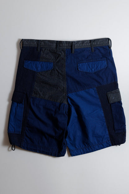 FUNDAMENTAL PATCHWORK CARGO SHORT PANTS RINSE-INDIGO