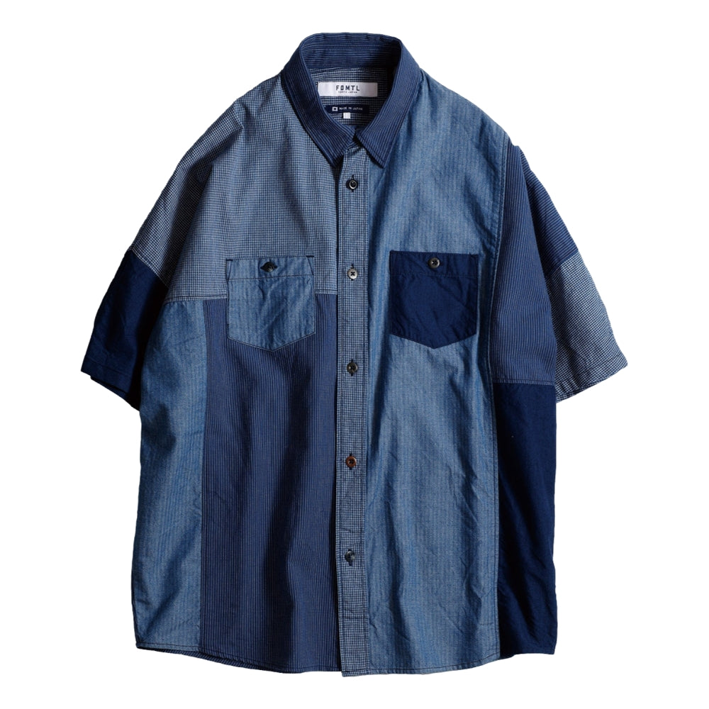 FUNDAMENTAL PATCHWORK S/S SHIRT RINSE-INDIGO