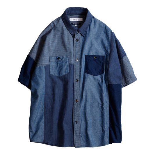 FUNDAMENTAL PATCHWORK S/S SHIRT RINSE-INDIGO