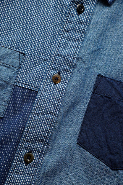 FUNDAMENTAL PATCHWORK S/S SHIRT RINSE-INDIGO