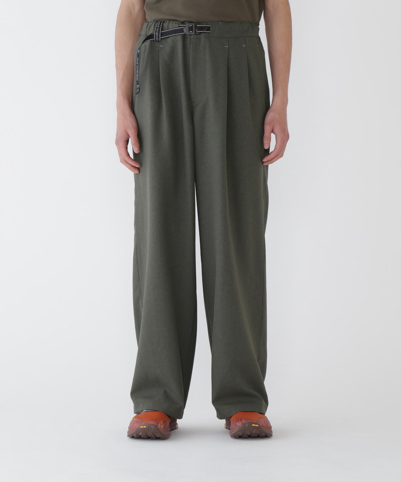 AND WANDER PE MELANGE TWILL WIDE PANTS-GREY