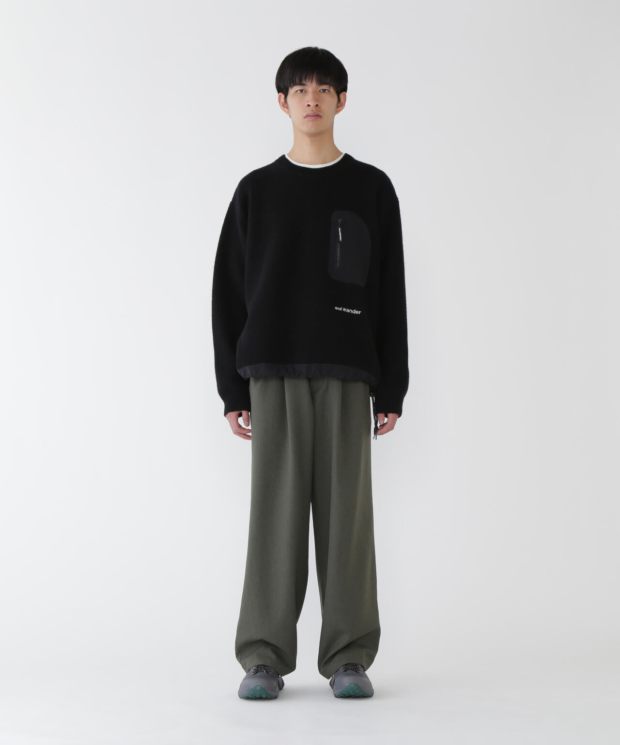 AND WANDER PE MELANGE TWILL WIDE PANTS-GREY