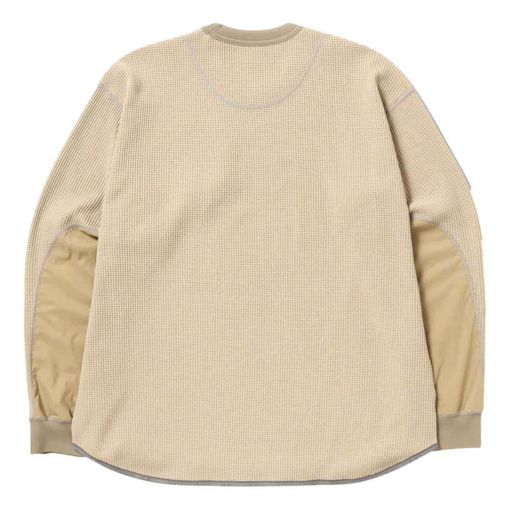 AND WANDER PE WAFFLE LONG SLEEVE T-BEIGE