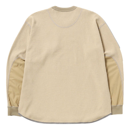 AND WANDER PE WAFFLE LONG SLEEVE T-BEIGE