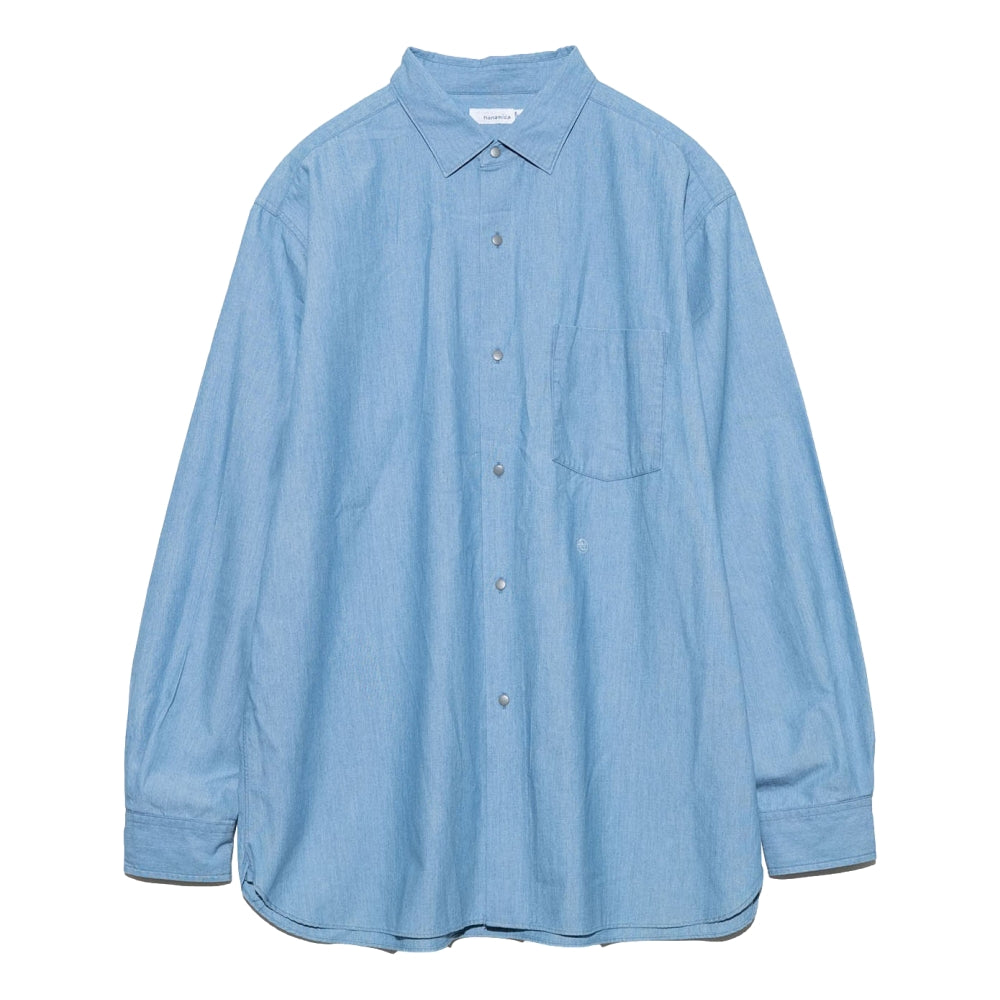 Nanamica REGULAR COLLAR CHAMBRAY SHIRT-INDIGO BLEACH