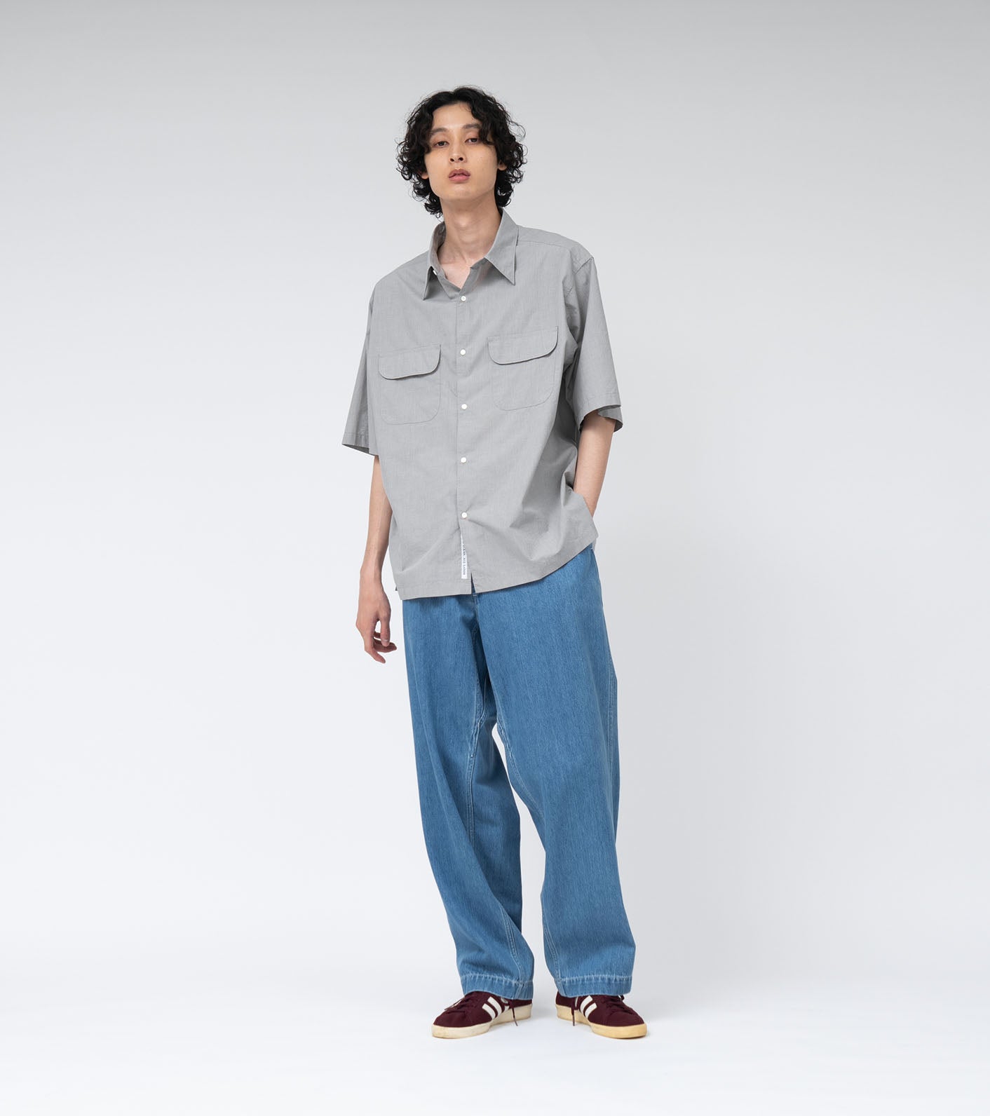 Nanamica REGULAR COLLAR END ON END S/S SHIRT-GREY