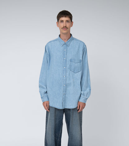 Nanamica REGULAR COLLAR LIGHT DENIM SHIRT-INDIGO BLEACH